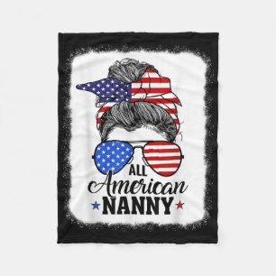 All American Nanny Messy Bun 4th Of July Usa Patri Fleece Blanket