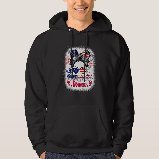 All American Nonna Patriotic 4th Of July Messy Bun Hoodie (Front)