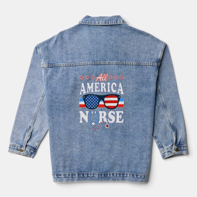All American Nurse And Stethoscope Scrub With Glas Denim Jacket (Back)