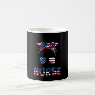 All American Nurse Messy Bun Happy 4th Of July Usa Coffee Mug