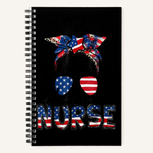 All American Nurse Messy Bun Happy 4th Of July Usa Notebook