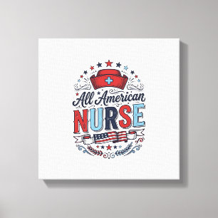 All American Nurse Vintage Patriotic Shirt Design_ Canvas Print