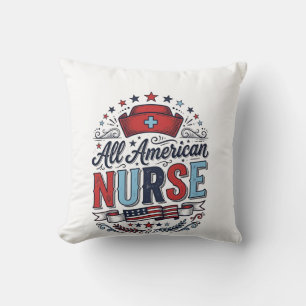 All American Nurse Vintage Patriotic Shirt Design_ Cushion