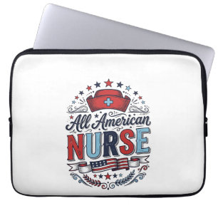 All American Nurse Vintage Patriotic Shirt Design_ Laptop Sleeve