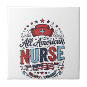 All American Nurse Vintage Patriotic Shirt Design_ Tile