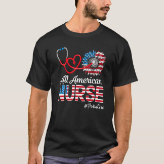 All American Paediatrics Nurse Sunflower Patriotic T-Shirt