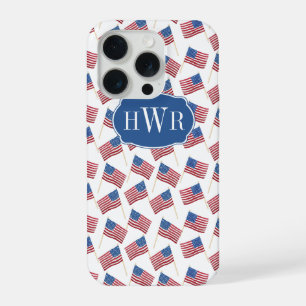 All-American Patriotic Red White And Blue Monogram iPhone 15 Pro Case