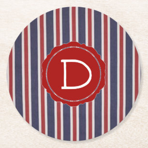 All-American Patriotic Striped Design Round Paper Coaster