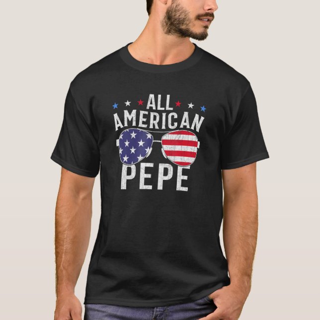 All American Pepe USA Flag Sunglasses 4th Of July  T-Shirt (Front)