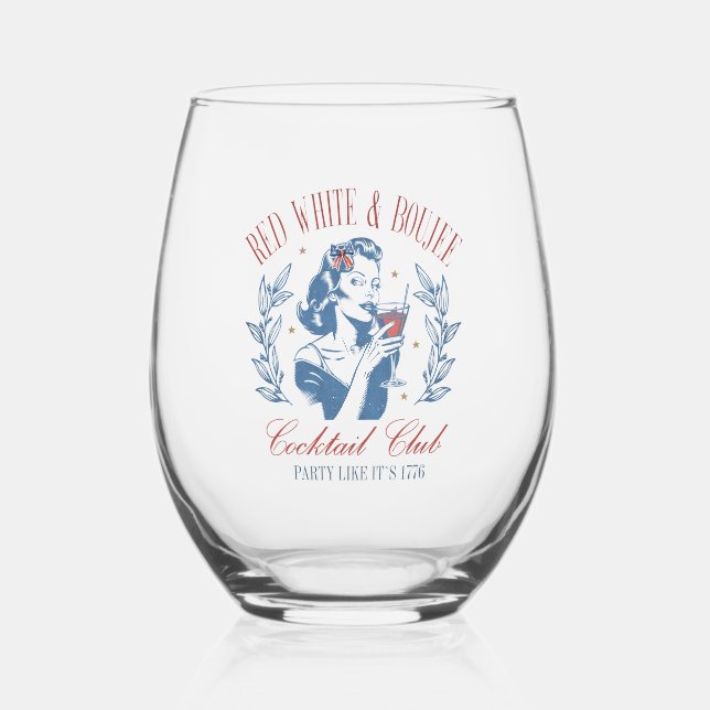 All American Red White and Boujee Stemless Wine Glass (Front)
