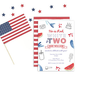 All-American Red White and Two 2nd Birthday Party Invitation