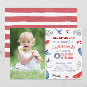 All-American Red White Blue 1st Birthday Party Invitation