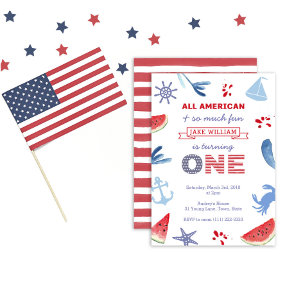 All-American Red White Blue First Birthday Party Invitation
