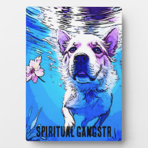 All American swimming Dog with Flowers