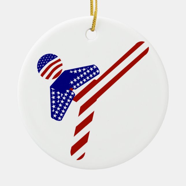 All-American TaeKwondo Kick Ceramic Tree Decoration (Front)