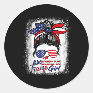 All American Trump Girl 4th Of July Messy Bun Pro Classic Round Sticker