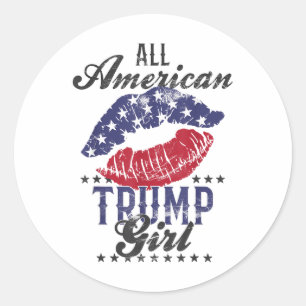 All American Trump Girl Usa Flag Lips Gop Vote 202 Classic Round Sticker