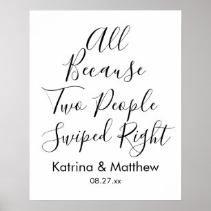 All Because Two People Swiped Right Funny wedding Poster