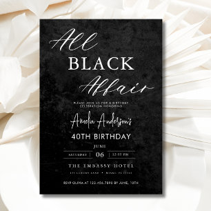 All Black Affair 40th Birthday Party Elegant Invitation