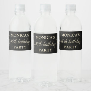 All black affair birthday minimalist personalised water bottle label