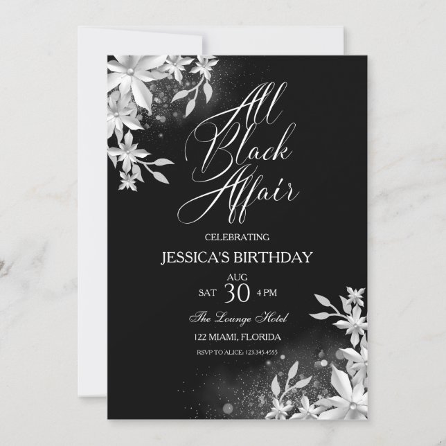 All Black Affair Birthday Party  Invitation (Front)