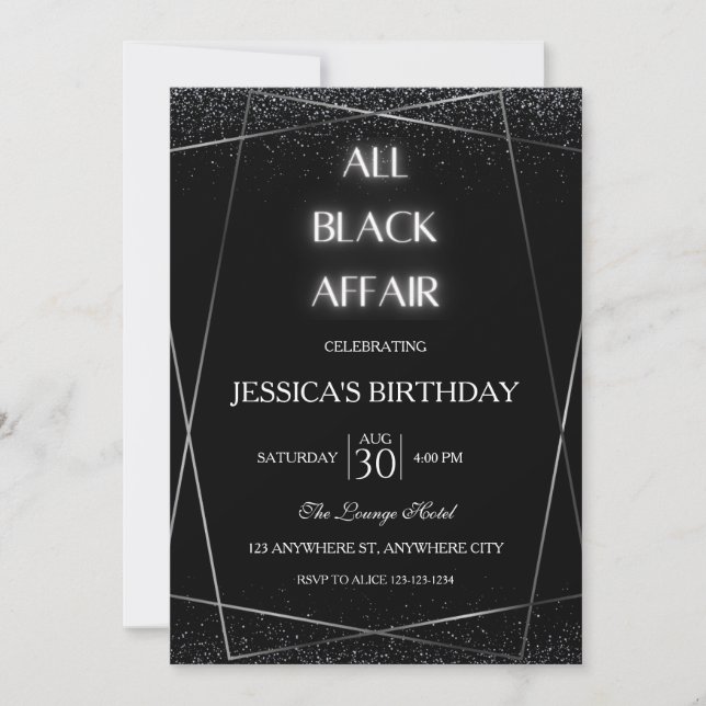 All Black Affair Birthday Party  Invitation (Front)
