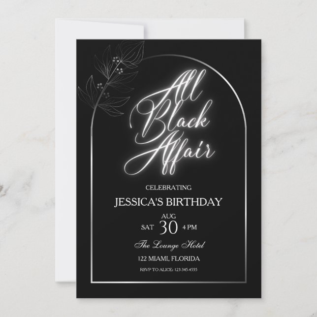 All Black Affair Birthday Party  Invitation (Front)