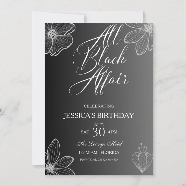 All Black Affair Birthday Party  Invitation (Front)