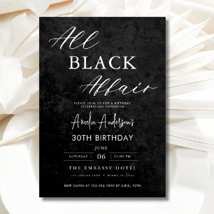 All Black Affair Birthday Party Modern Elegant Invitation