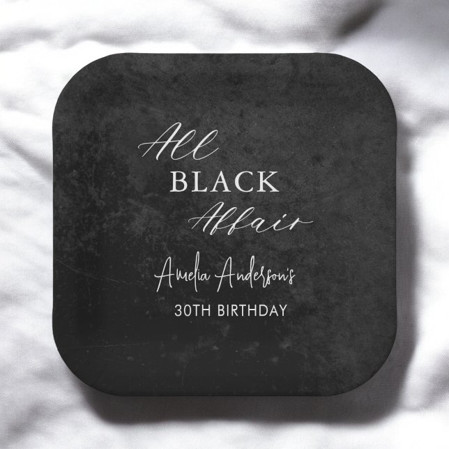 All Black Affair Birthday Party Modern Elegant Paper Plate (Creator Uploaded)