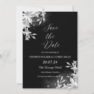 All Black Floral Save The Date Wedding Invitation