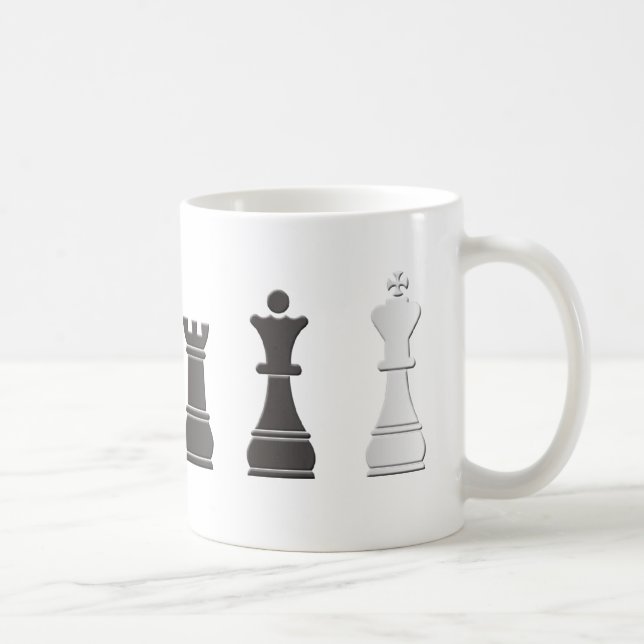 All black one white, chess pieces coffee mug (Right)