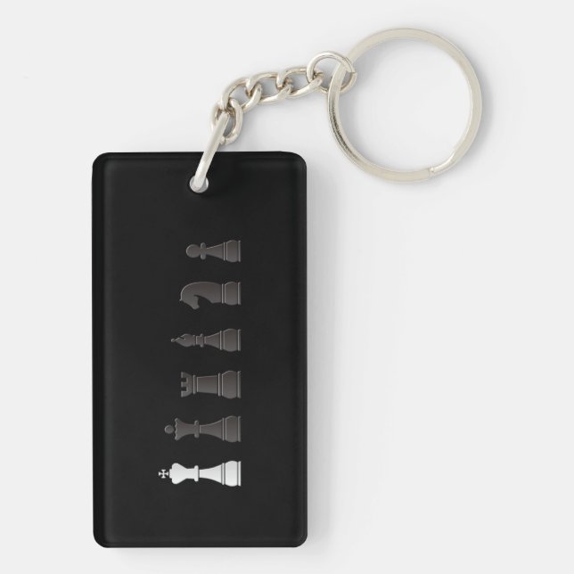 All black one white, chess pieces key ring (Back)
