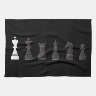 All black one white, chess pieces tea towel