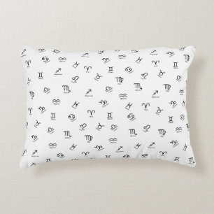 All Black Zodiac Signs on White Background Decorative Cushion