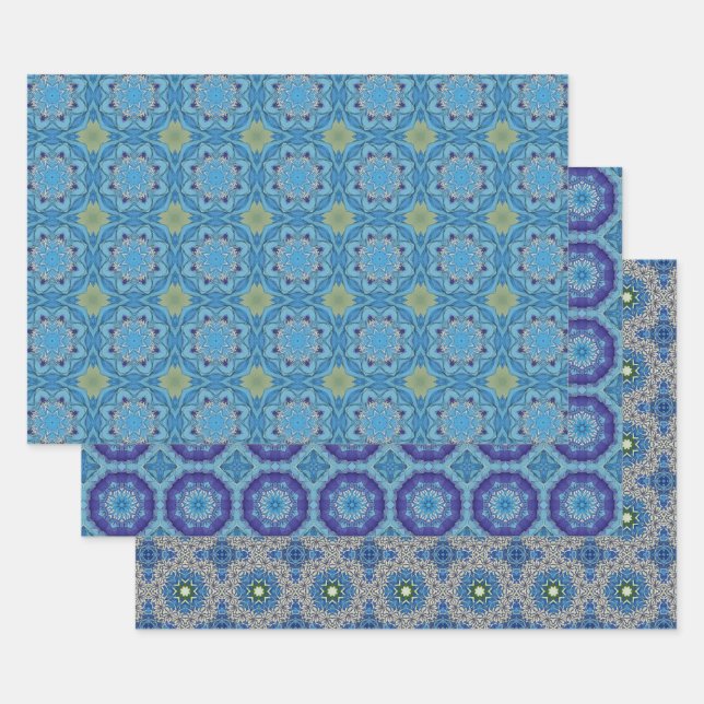 All Blue Seamless Ethnic Pattern Set 1 Wrapping Paper Sheet (Set)