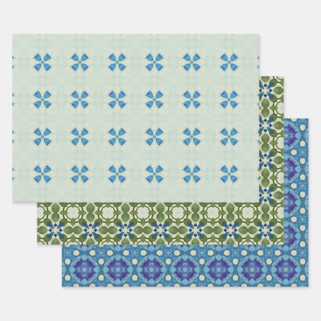 All Blue Seamless Ethnic Pattern Set 5 Wrapping Paper Sheet (Set)