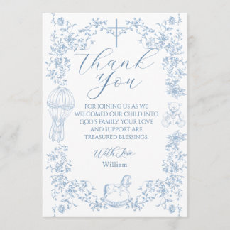 All Blue Toile Boy Baptism Elegant Digital Thank You Card