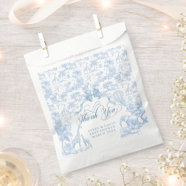 All Blue Toile Safari Animal Baby Boy Shower Favour Bags (Clipped)