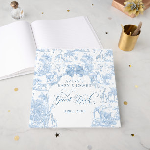 All Blue Toile Safari Animal Baby Boy Shower Guest Book