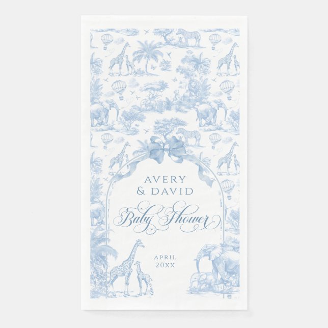 All Blue Toile Safari Animal Baby Boy Shower Napkin (Front)