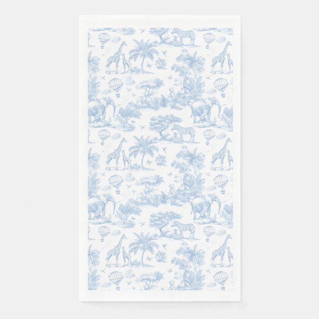 All Blue Toile Safari Animal Baby Boy Shower Napkin (Front)