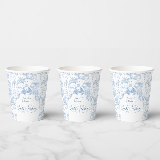 All Blue Toile Safari Animal Baby Boy Shower Paper Cups (Multi)