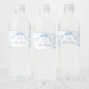 All Blue Toile Safari Animal Baby Boy Shower Water Bottle Label