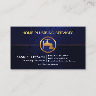 All Blue Water Drop Gold Faucet Plumbing Service Business Card