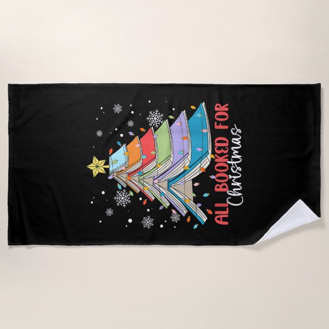 All Booked For Christmas Book Christmas Tree Light Beach Towel (Front)