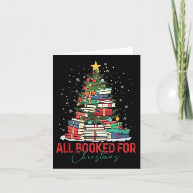 All Booked For Christmas Book Christmas Tree Light Card (Front)