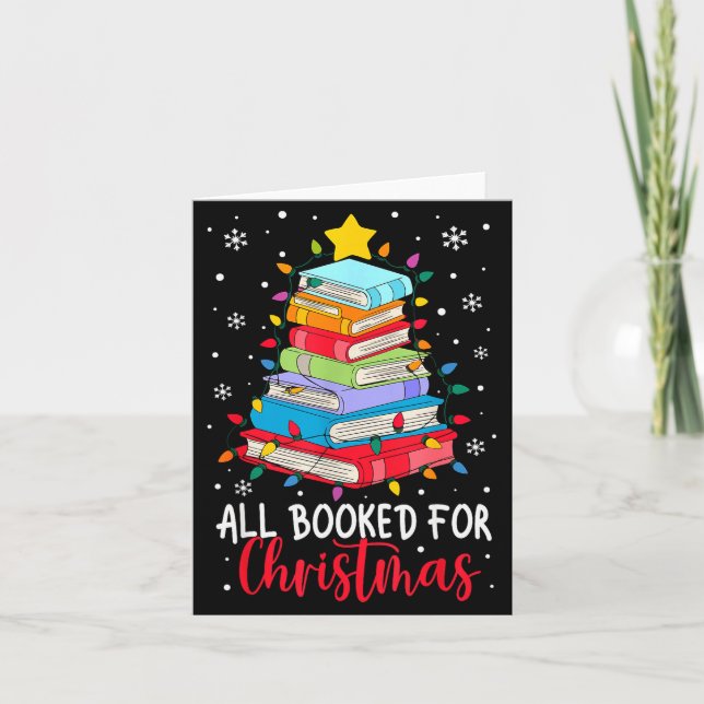 All Booked For Christmas Book Christmas Tree Light Card (Front)