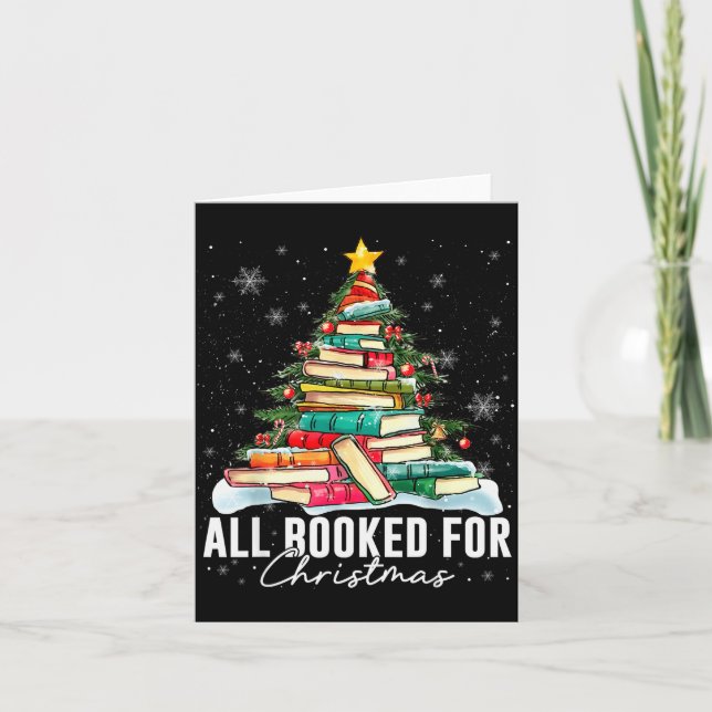 All Booked For Christmas Book Christmas Tree Light Card (Front)