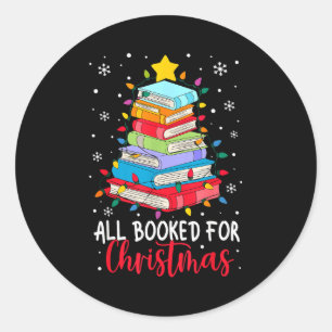 All Booked For Christmas Book Christmas Tree Light Classic Round Sticker